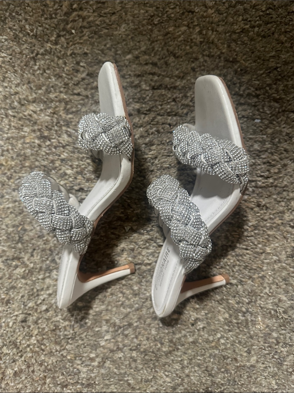 Shoe Dazzle White Braided Crystal Double-Strap Slide Sandals - Picture 2 of 2